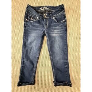 Wallflower Capri Jeans Size 3 Y2K Stretch Thick Stitch Embellished Low Rise Crop